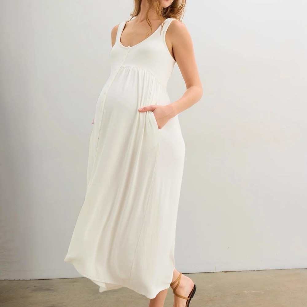 HATCH The Softest Ribbed Nursing Tank Dress - Cream, Size 3 (~Large)